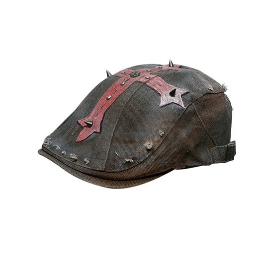 Cross Rivet Tie-Dye Damage Beret Hat WN21115