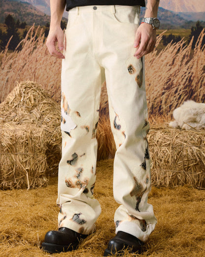 Burn Print Wide Leg Denim Jeans WN23210