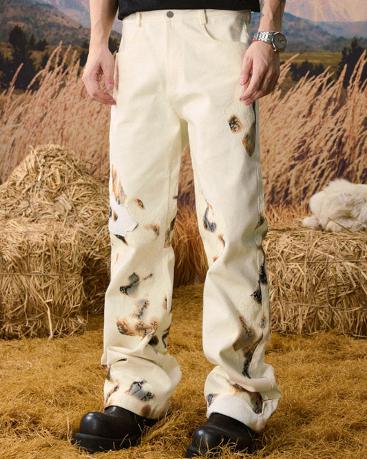 Burn Print Wide Leg Denim Jeans WN23210