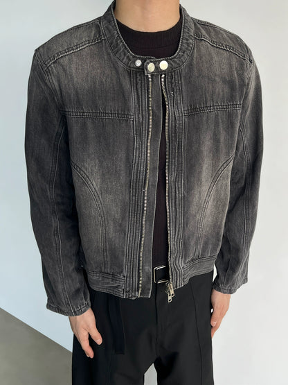 Rivet Washed Short Ziiper Denim Jacket WN21413