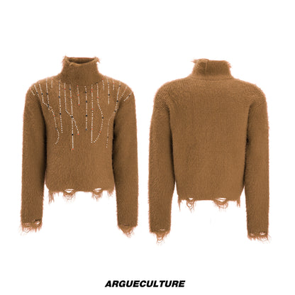 Gem Decor Heavyweight High-Neck Knit Sweater WN22606