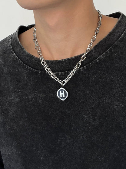 Double Layer Letter H Pendant Titanium Steel Necklace WN19222