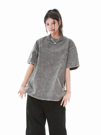 Heavy Washed Fade Stitching Short Sleeve T-Shirt WN25671