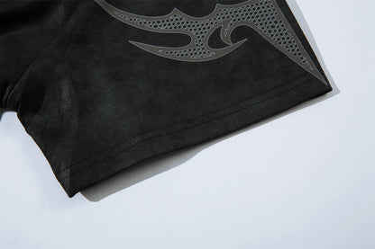 Suede Graffiti Print Oversize Short Sleeve T-Shirt WN15117