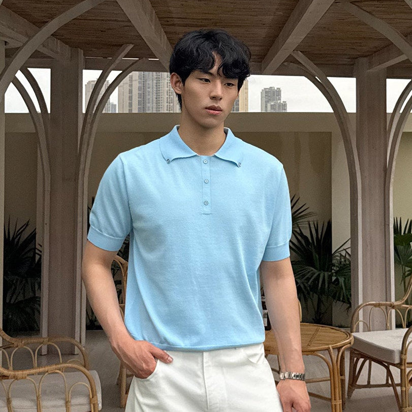 Button Collar Knit Short Sleeve T-Shirt WN24912