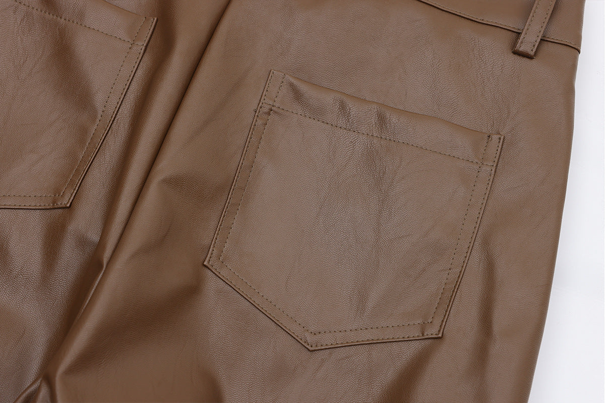 PU Leather Pleats Straight Pants WN25754