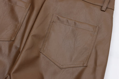 PU Leather Pleats Straight Pants WN25754