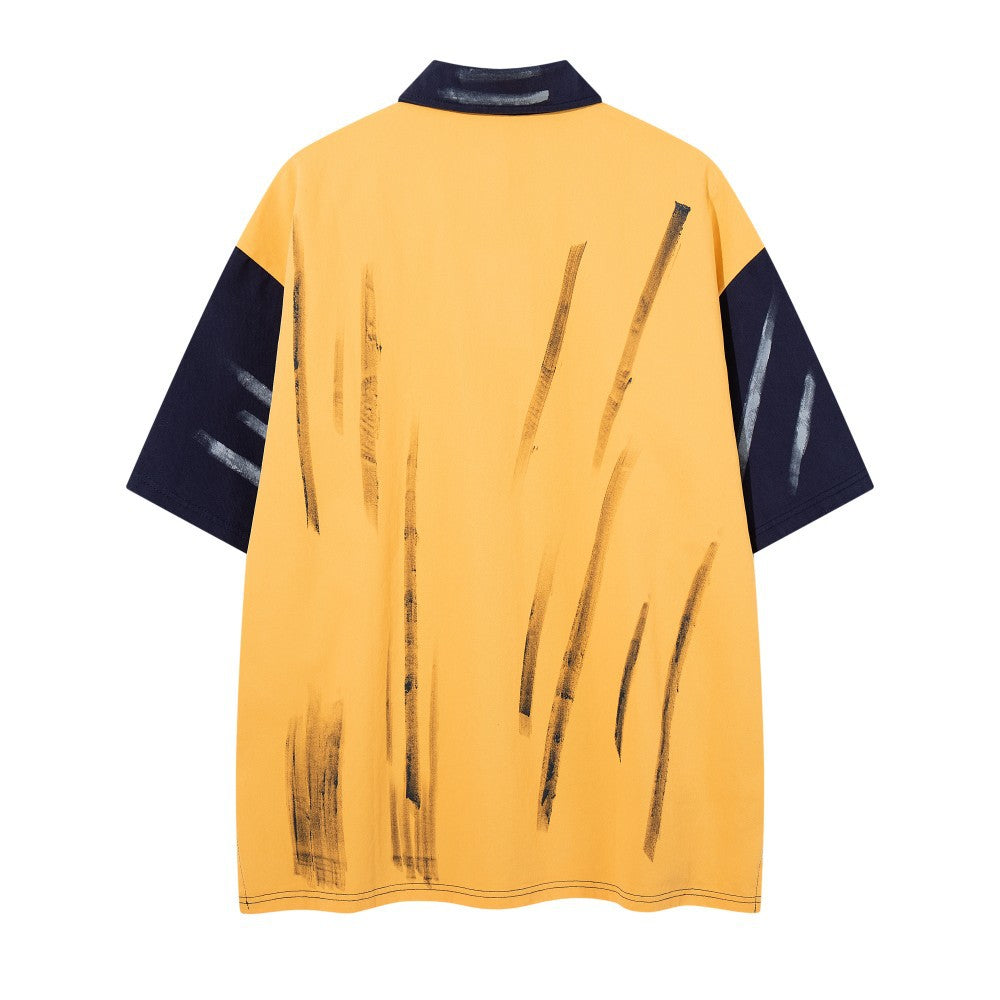 Paint Embroidery Oversize Short Sleeve Polo Shirt WN28089