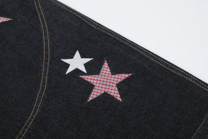 Star Patch Embroidery Denim Wide Leg Half Pants WN25693