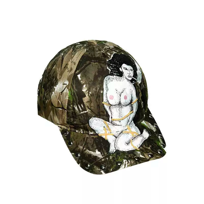 Camouflage Graffiti Rivet Curved-Brim Cap WN21097