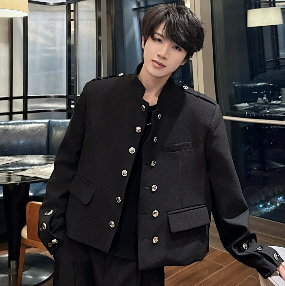 Stand Neck Double-Breasted Metal Button Short Jacket WN27889