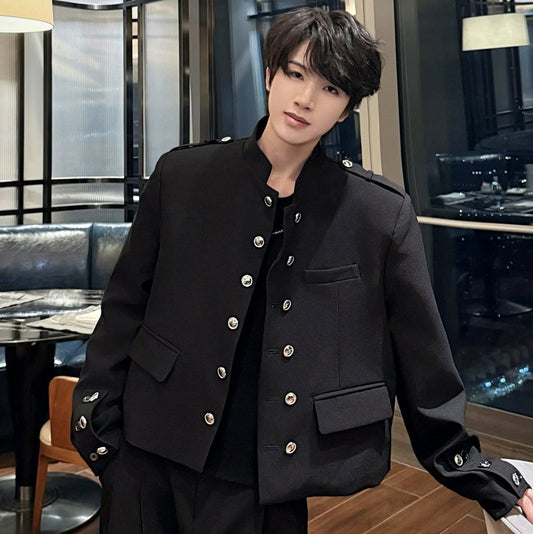 Stand Neck Double-Breasted Metal Button Short Jacket WN27889