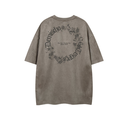 Suede Letter Print Short Sleeve T-Shirt WN25619