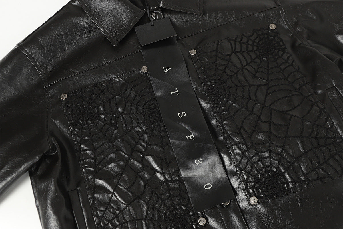 Snap-Button Emboss PU Leather Jacket &PU Leather Wide Leg Pants Setup WN23095-K