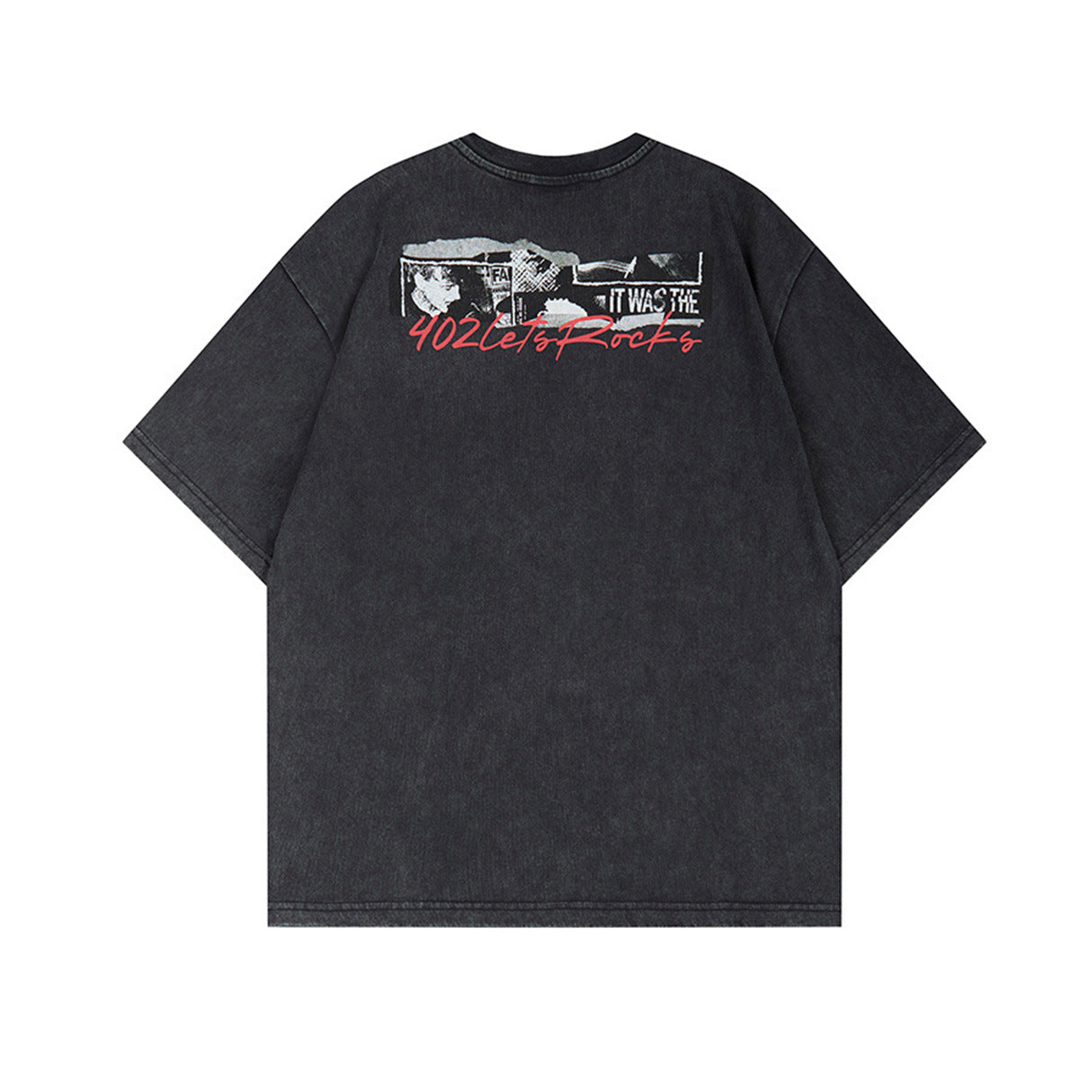 Graphic Print Wash Damage Cotton Short Sleeve T-Shirt WN25645