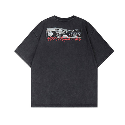 Graphic Print Wash Damage Cotton Short Sleeve T-Shirt WN25645