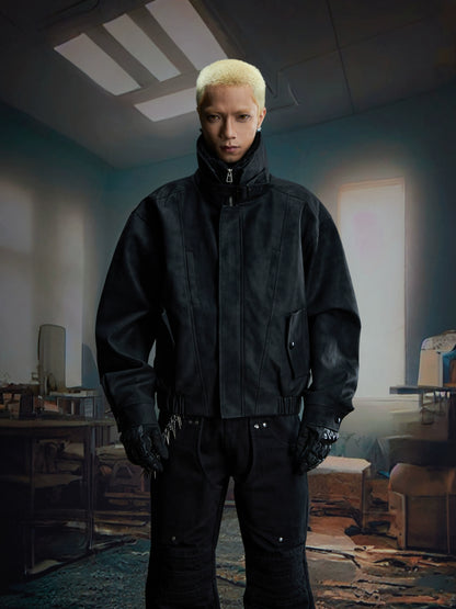 Belt Patchwork Fur Collar PU Leather Jacket WN20815