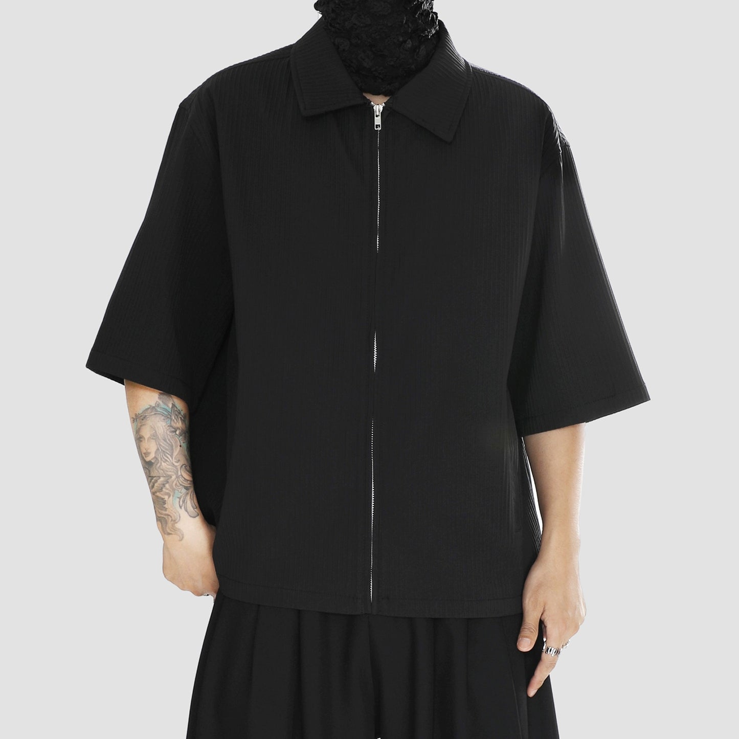 Textured Raised-Collar Short Sleeve Shirt WN20172