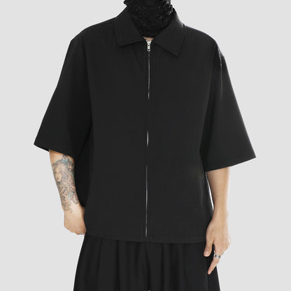 Textured Raised-Collar Short Sleeve Shirt WN20172