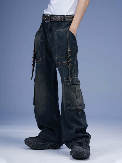 Wide Leg Denim Cargo Jeans WN17038