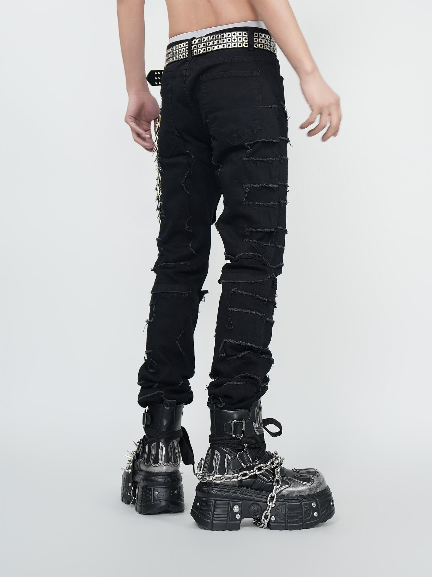 Damage Fray Fringe Straight Pants WN24292