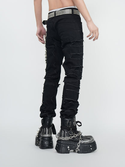 Damage Fray Fringe Straight Pants WN24292