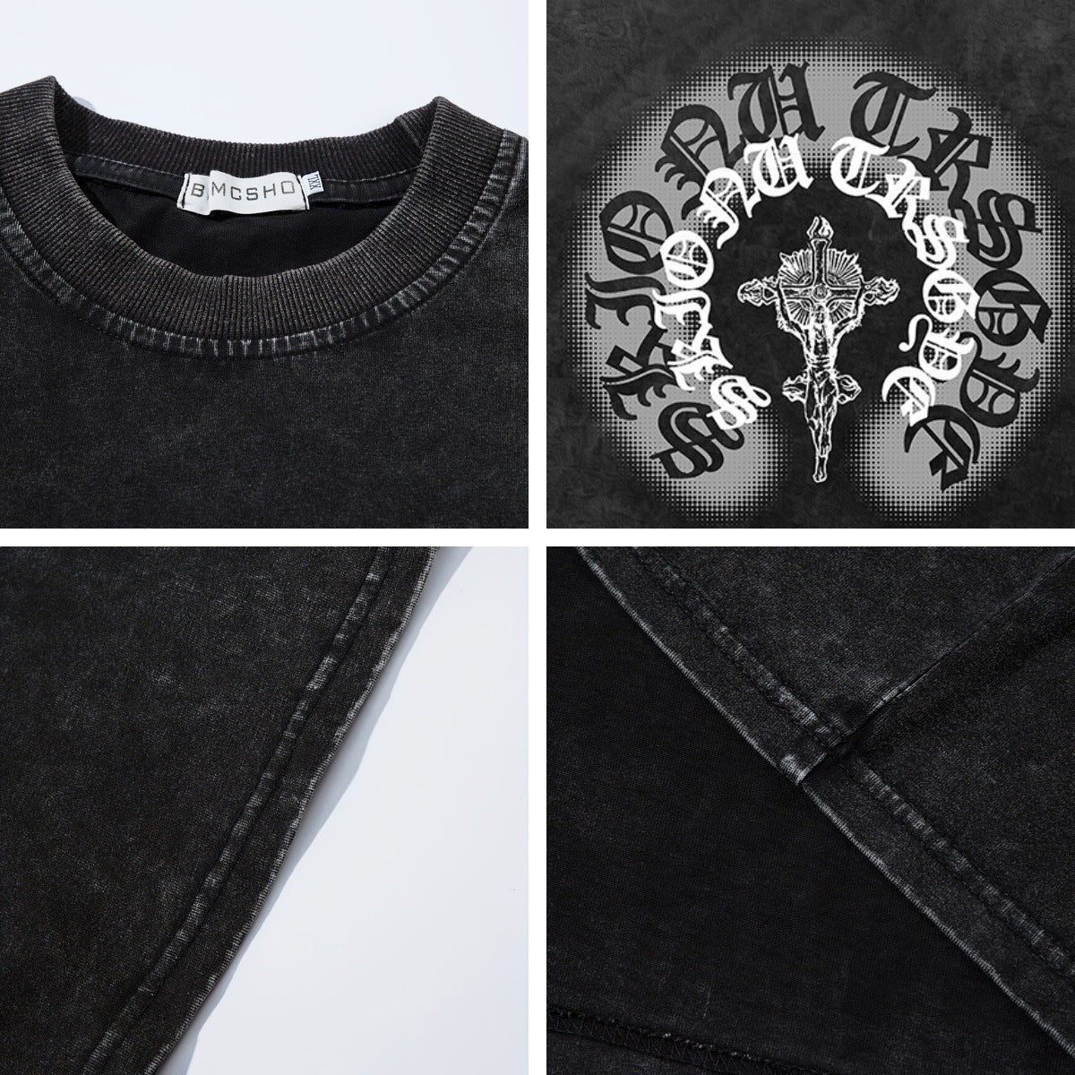 Washed Gothic Print Oversize Short Sleeve T-Shirt WN26931