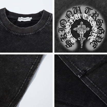 Washed Gothic Print Oversize Short Sleeve T-Shirt WN26931
