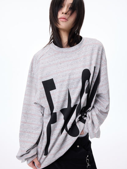 Contrast Stripe Slogan Print Oversize Long Sleeve T-Shirt WN27321