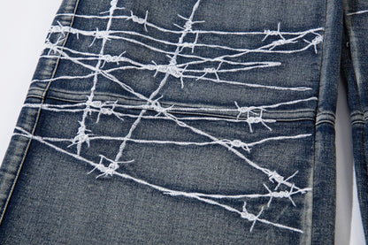 Cargo Pocket Embroidery Wide Leg Denim Jeans WN25718