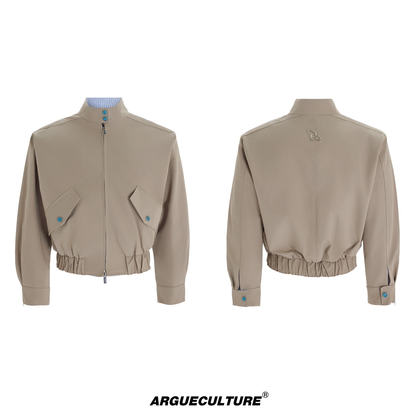 Striped Patchwork Standing-Collar Short Jacket WN20520