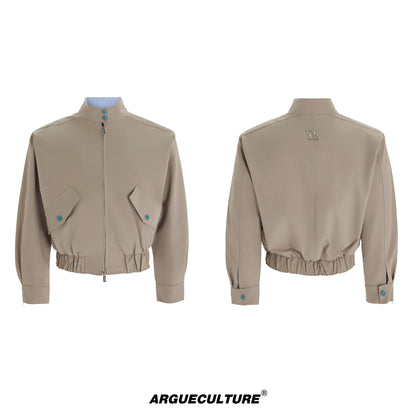 Striped Patchwork Standing-Collar Short Jacket WN20520