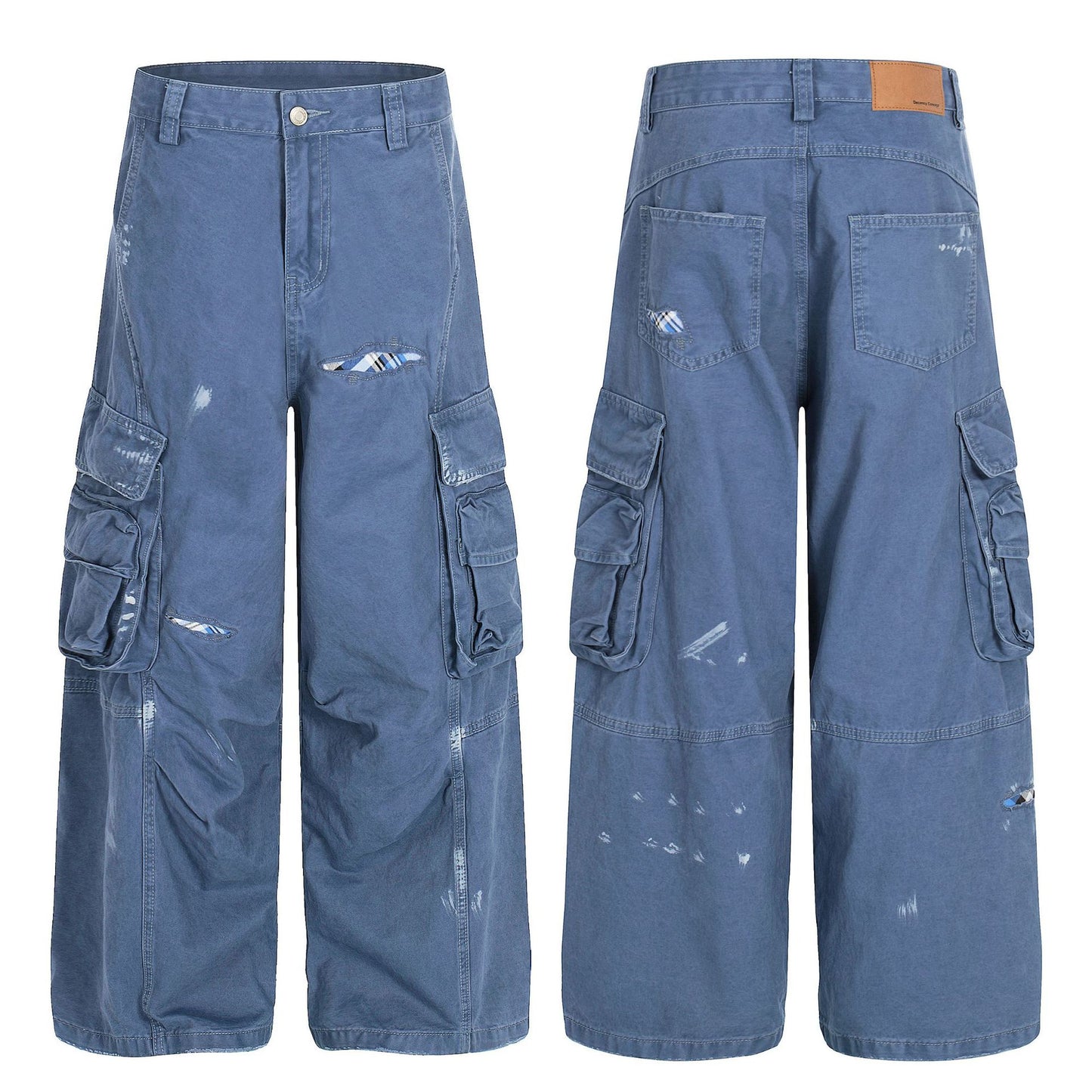 Damage Dirty Wide Leg Curved Cargo Pants WN25866