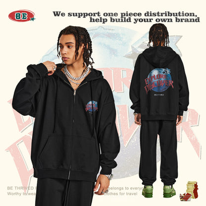 Oversize Print Zipper Hoodie WN9947