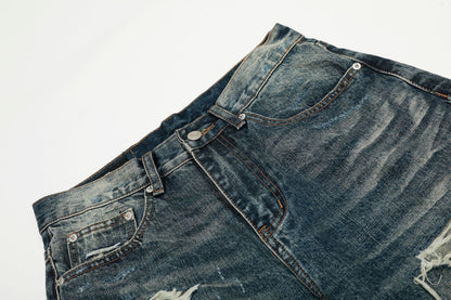 Damage Whisker Wash Straight Denim Jeans WN25951