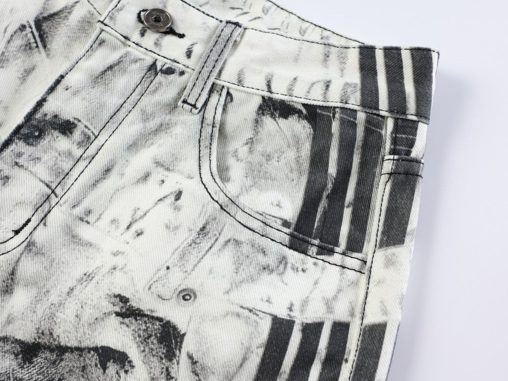 3D Print Ripped Tie-Dye Wide Leg Denim Jeans WN27866