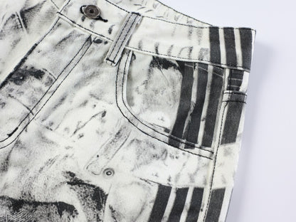 3D Print Ripped Tie-Dye Wide Leg Denim Jeans WN27866