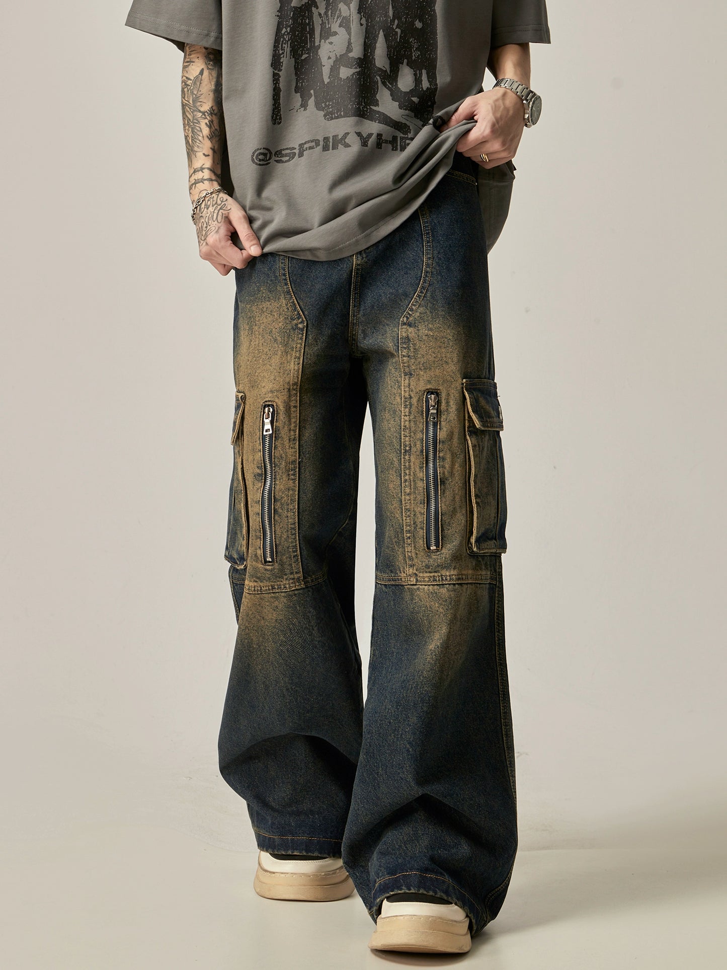 Wide-leg Straight Cargo Denim Jeans WN6247