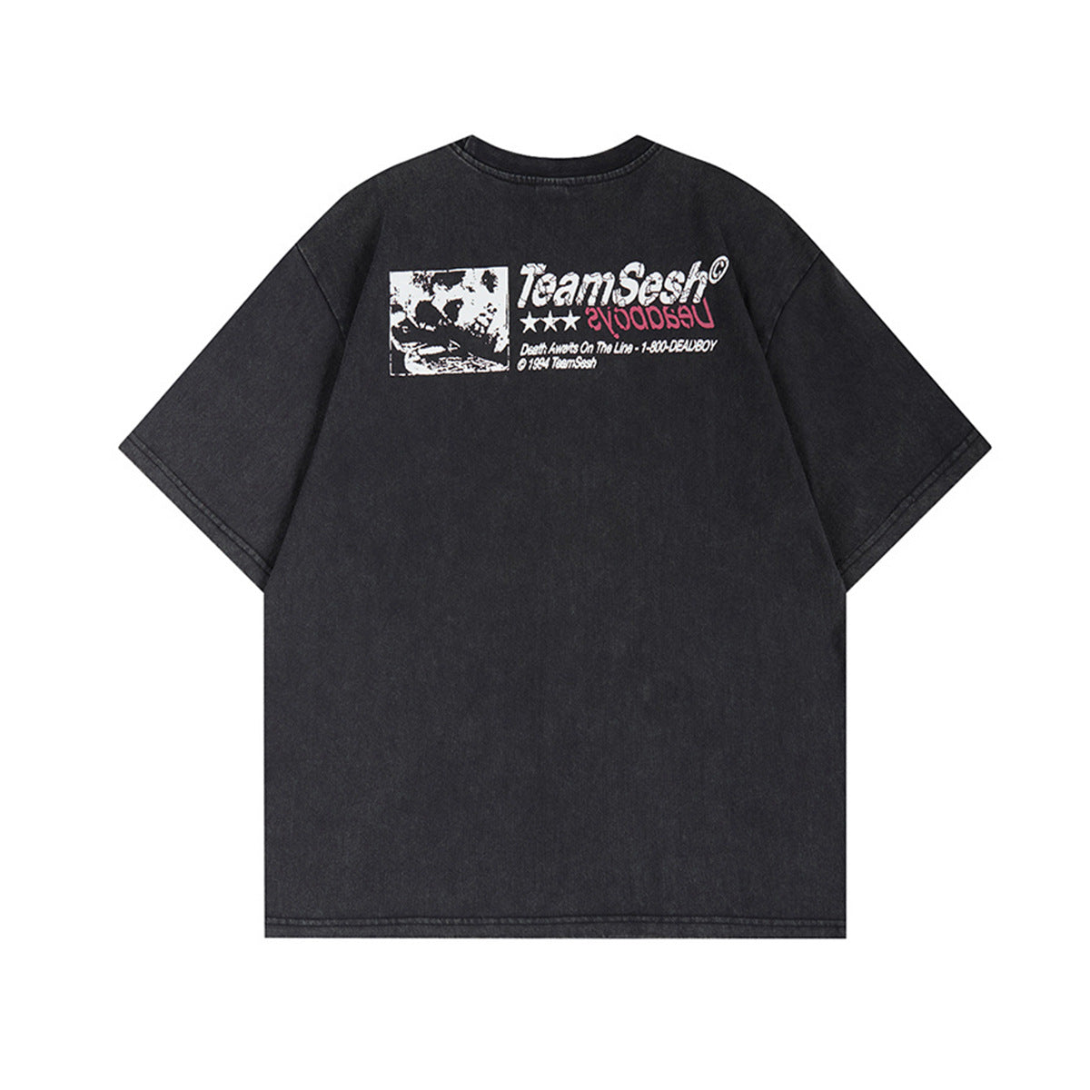 Washed Portrait Letter Print Short Sleeve T-Shirt WN25399