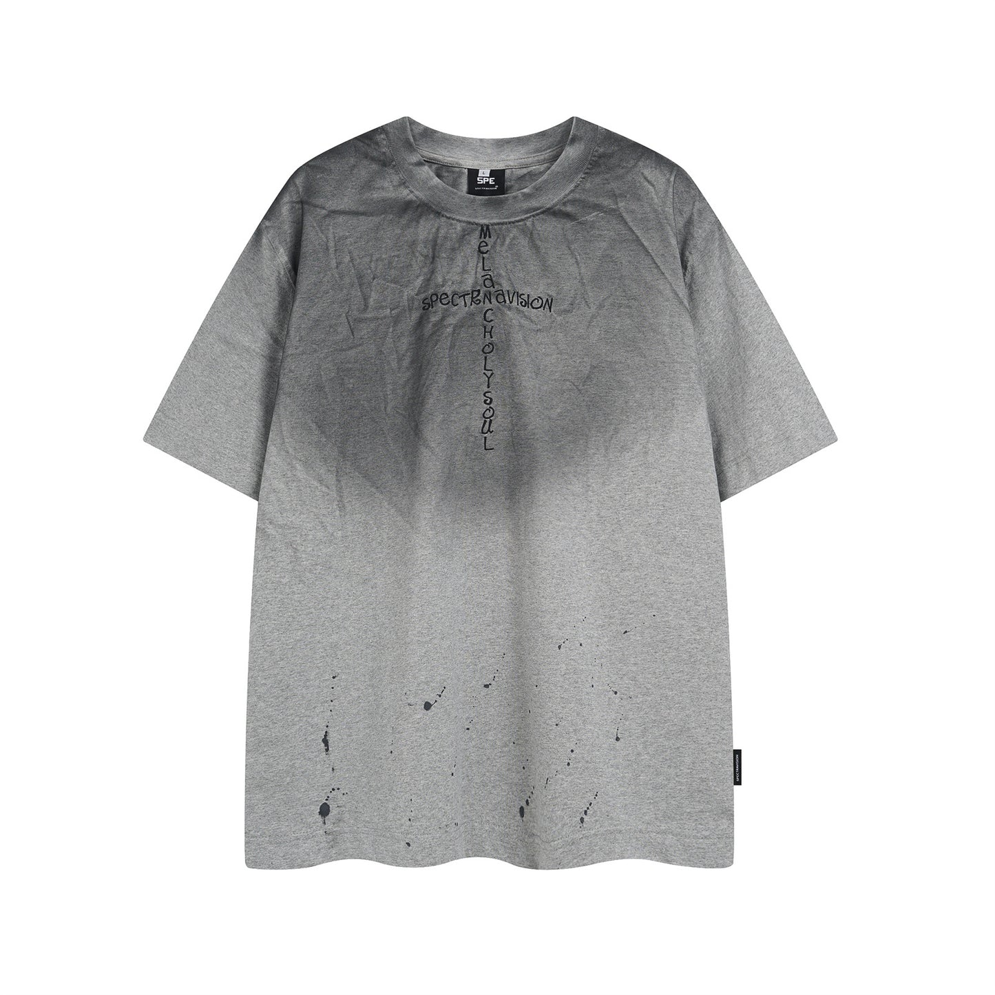 Ink Splash Letter Embroidery Oversize Short Sleeve T-Shirt WN15073