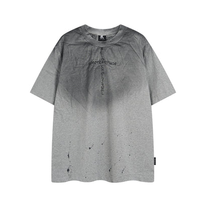 Ink Splash Letter Embroidery Oversize Short Sleeve T-Shirt WN15073