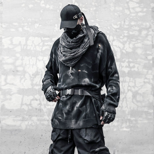 Wash Tie-Dye Damage Oversize Knit Sweater WN22328