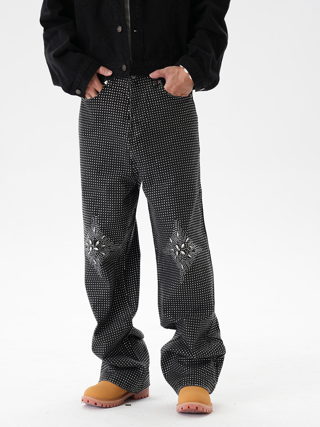 Rhinestone Straight Denim Jeans WN24338