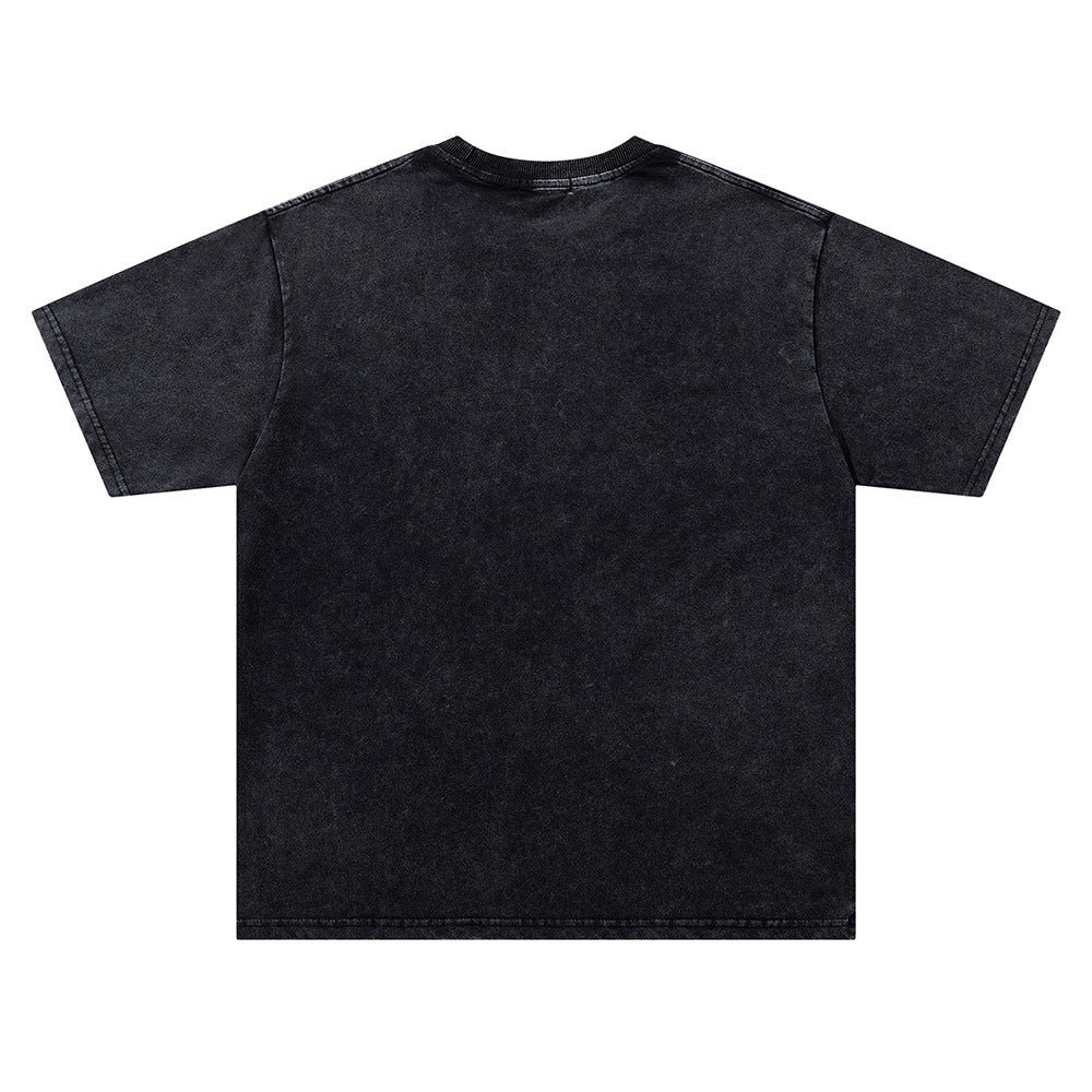 Washed Damage Collage Eye Print Short Sleeve T-Shirt WN26806