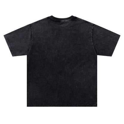 Washed Damage Collage Eye Print Short Sleeve T-Shirt WN26806