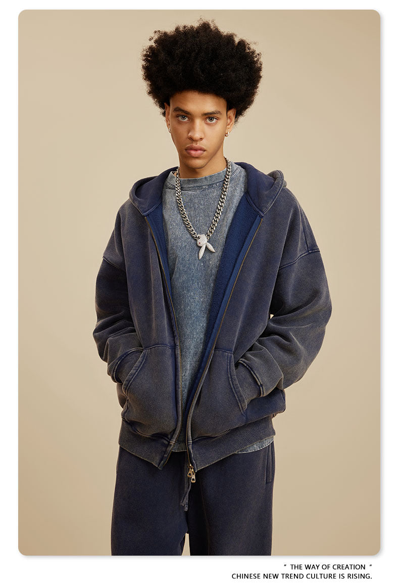 Oversize Washed Zipper Hoodie WN6461