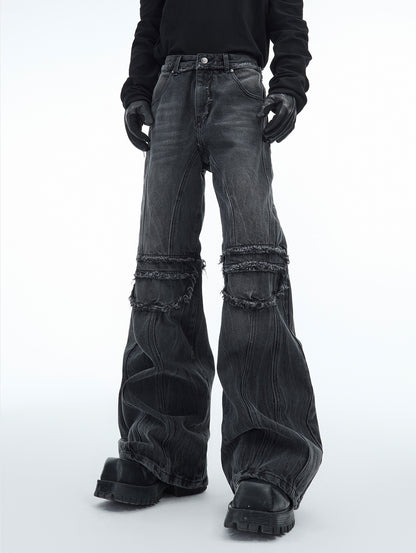 Raw Hem Washed Straight Denim Jeans WN10882