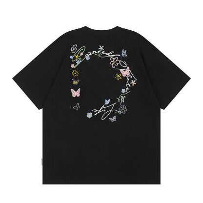 Butterfly Flower Embroidery Short Sleeve T-Shirt WN26781