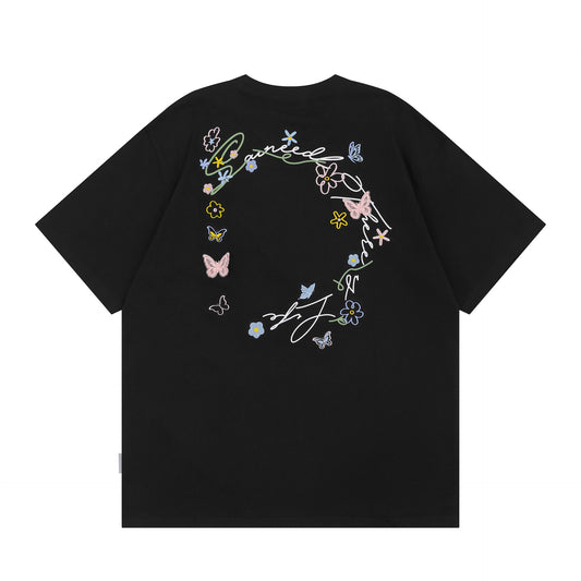 Butterfly Flower Embroidery Short Sleeve T-Shirt WN26781