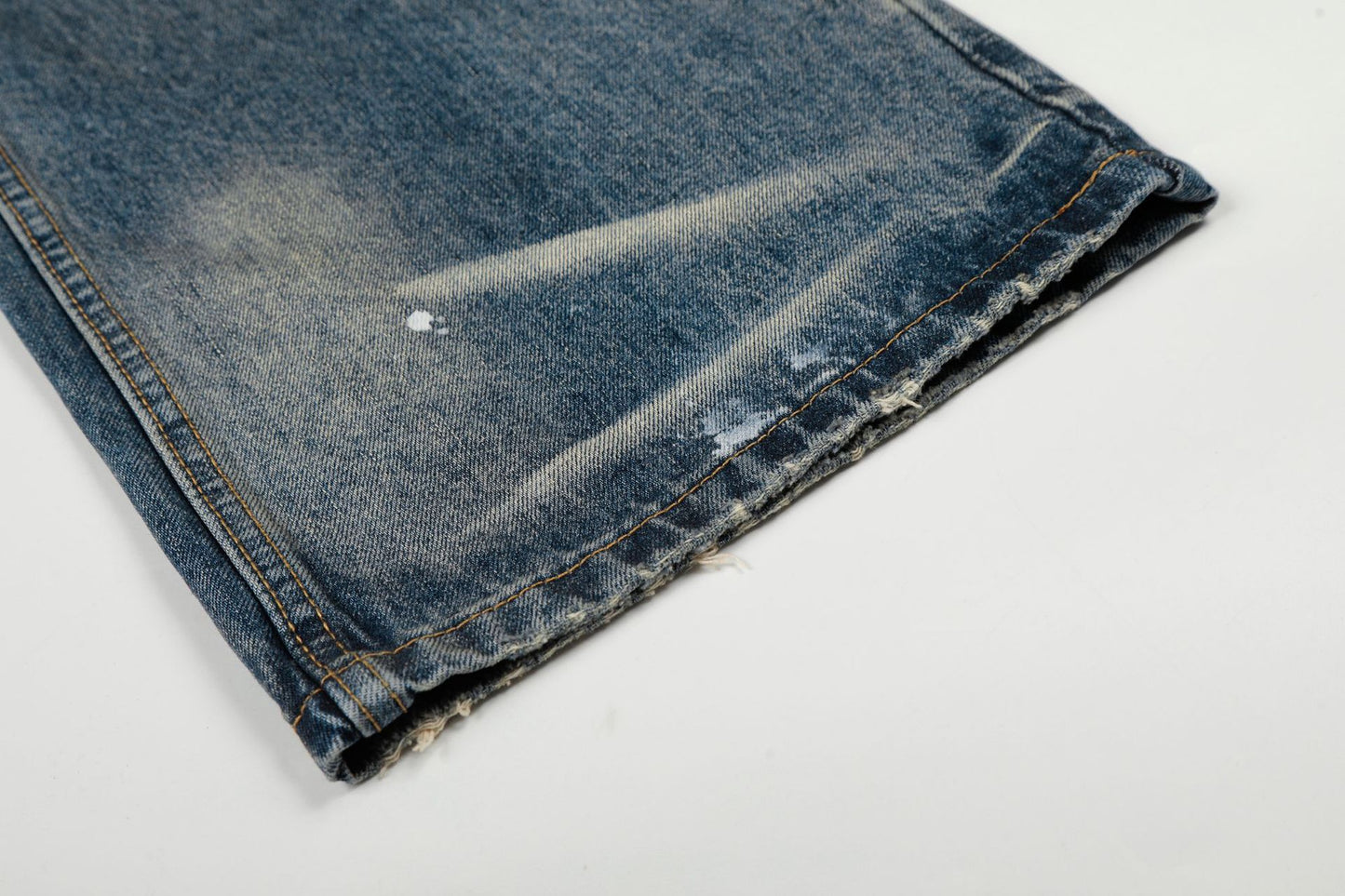 Washed Whisker Paint Splatter Straight Denim Jeans WN26147